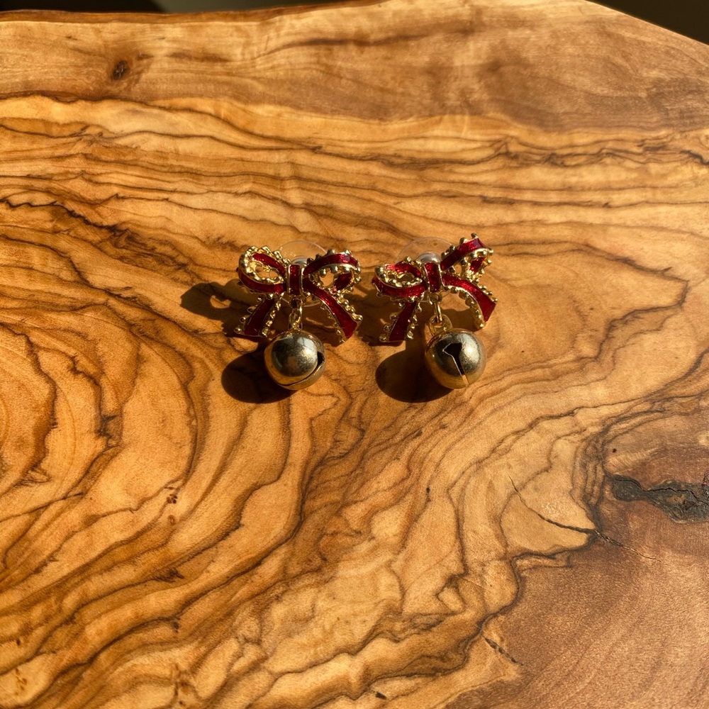 Christmas Red Ribbon Jungle Bell Earrings